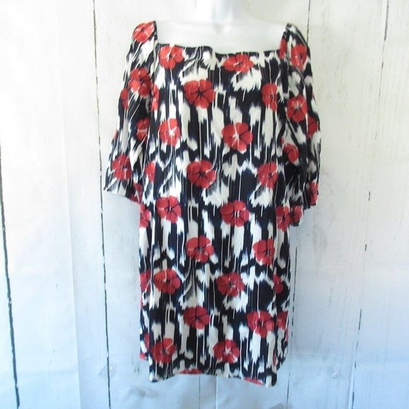 Trina Turk Dress M Medium Blue Ikat Floral Embroidered On Off Shoulder - Picture 1 of 8